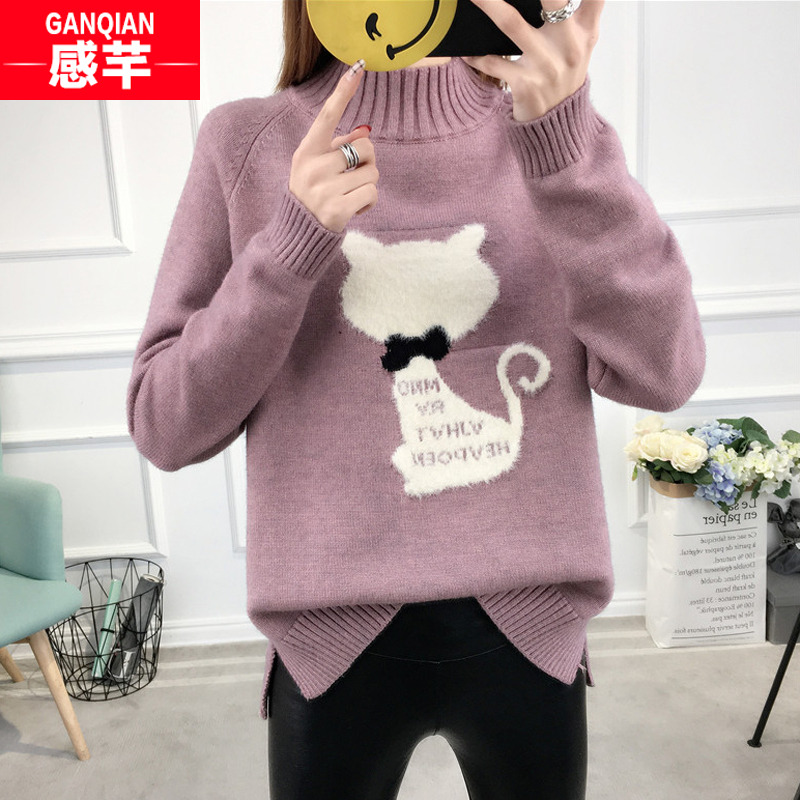 套頭毛衣少女秋冬裝2018新款初中高中學生韓版寬鬆可愛衣服針織衫